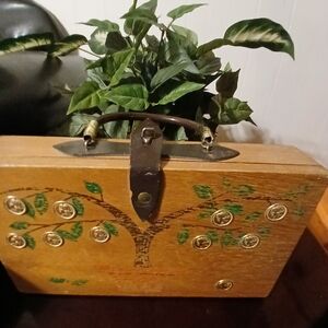 Vintage Wooden Box Handbag with Tree Motif & inside Mirror, Colectors Item!